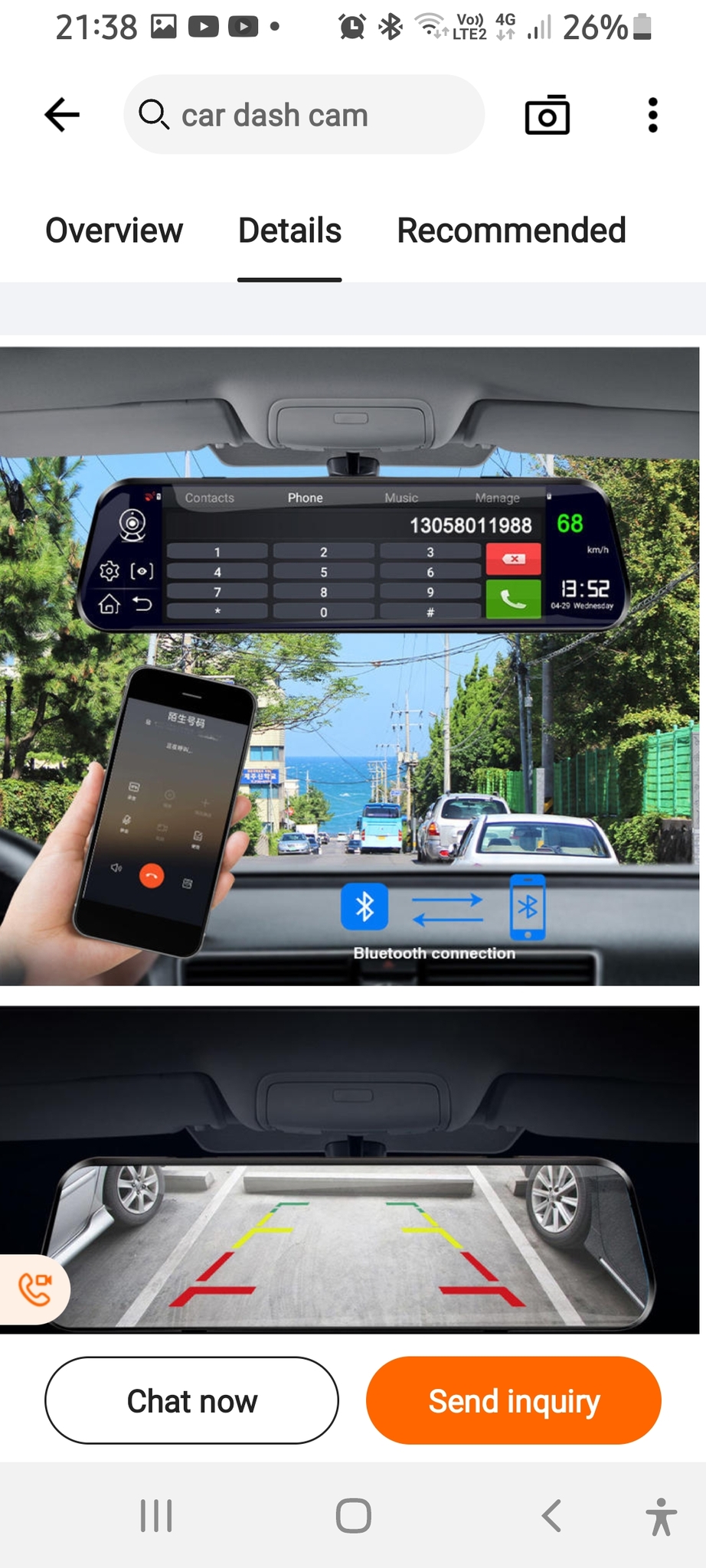 11.2" android 10. Bil Backspegel med Carplay  android  auto 4G,backkamera,blåtand 32GB