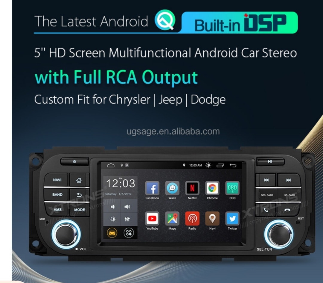 5" android 12 bilstereo Dodge ram caravan  dacota durango  neon viper  pickup ( 2001--2009) gps wifi dsp  16GB Bluetooth rds dvd spelare