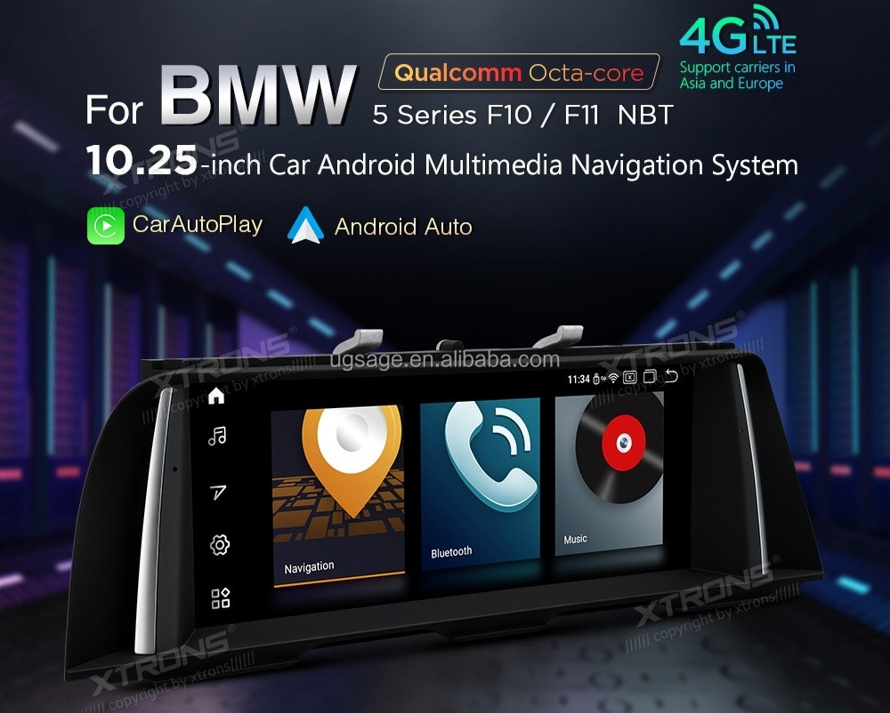 10,25" android 11 bilstereo  BMW 5-serie F10/F11 (2013-2017) med NBT System gps wifi carplay android auto blåtand 64 , 4G Modul