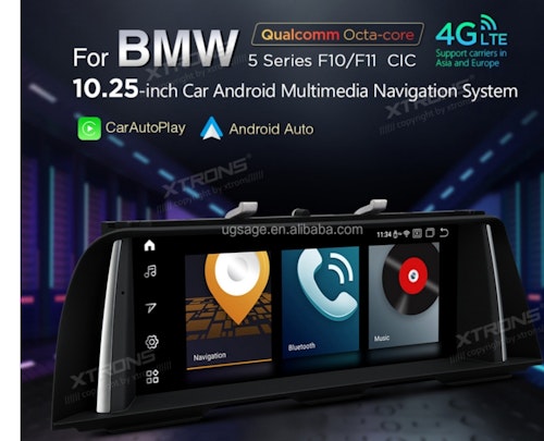 10,25" android 11 bilstereo  BMW 5-serie F10/F11 (2010---2012) med cic System gps wifi carplay android auto blåtand 32gb