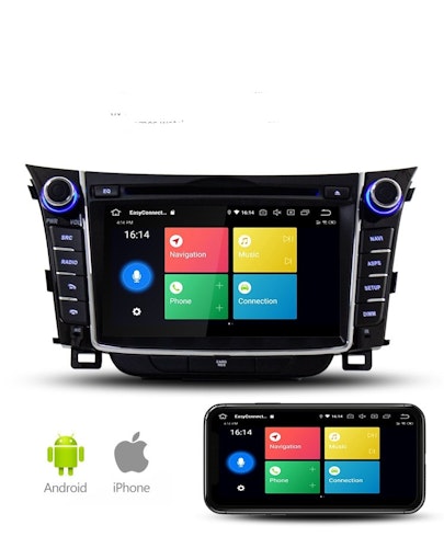 7" android 11 Bilstereo Hyundai  I30 ( 2012--2016) gps wifi carplay android auto blåtand rds Dsp 32gb