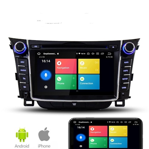 7" android 11 Bilstereo Hyundai  I30 ( 2012--2016) gps wifi carplay android auto blåtand rds Dsp 32gb