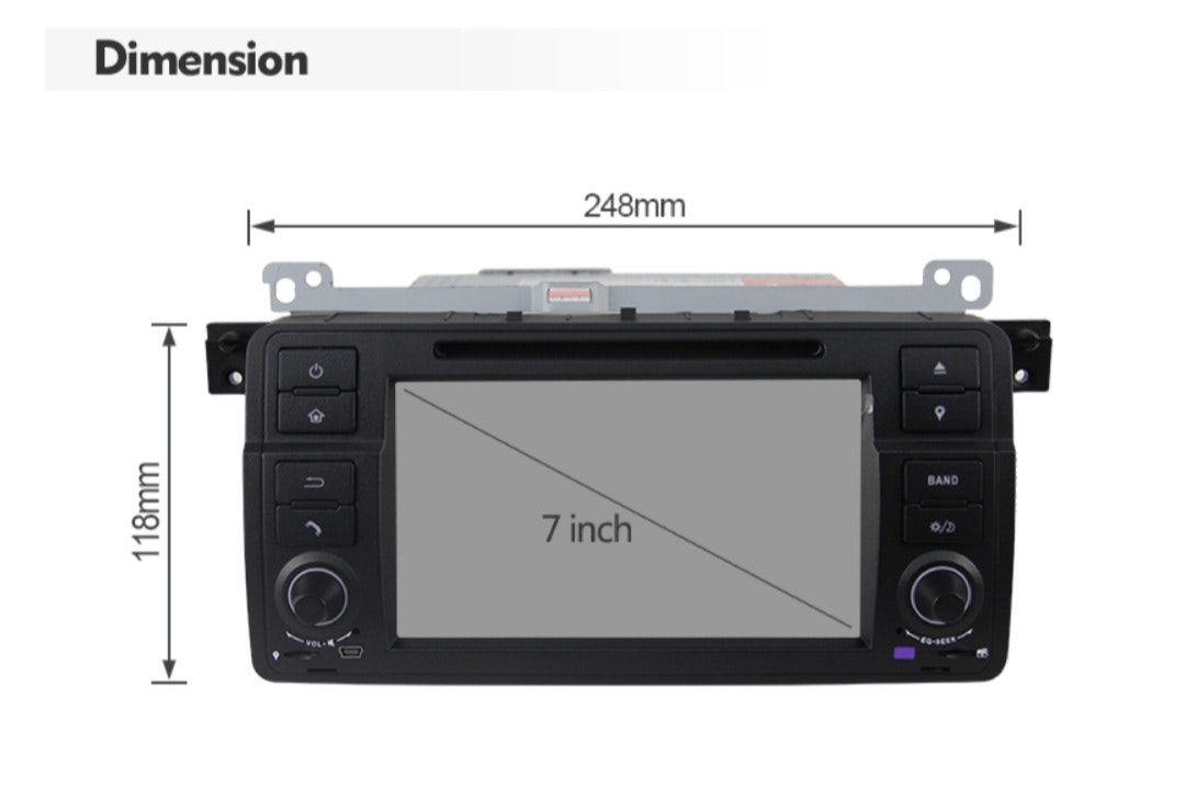 7"android  12 bilstereo  BMW E46/M3 /318i/320i/325i ( 1998---2006) gps carplay android auto blåtand rds Dsp  128gb 4g Wifi dvd spelare