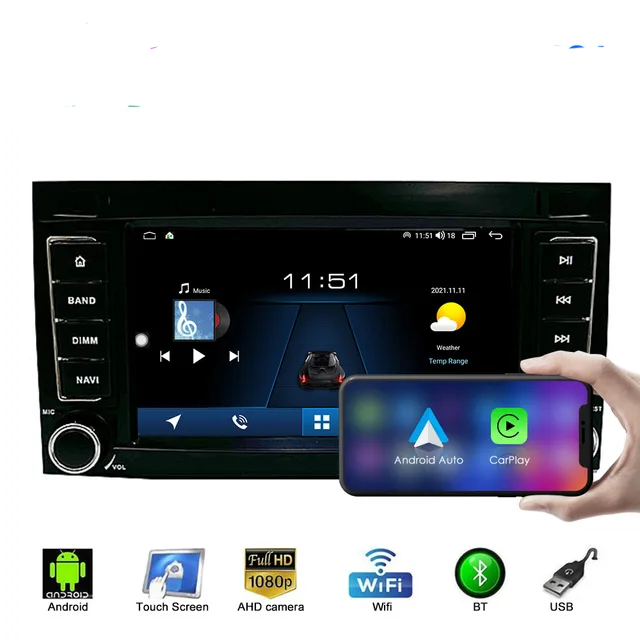 7" android 12 bilstereo VW T5 Multivan 2009 VW Transporter 2009  Gps wifi carplay android auto blåtand rds Dsp 64gb  4G-MODUL