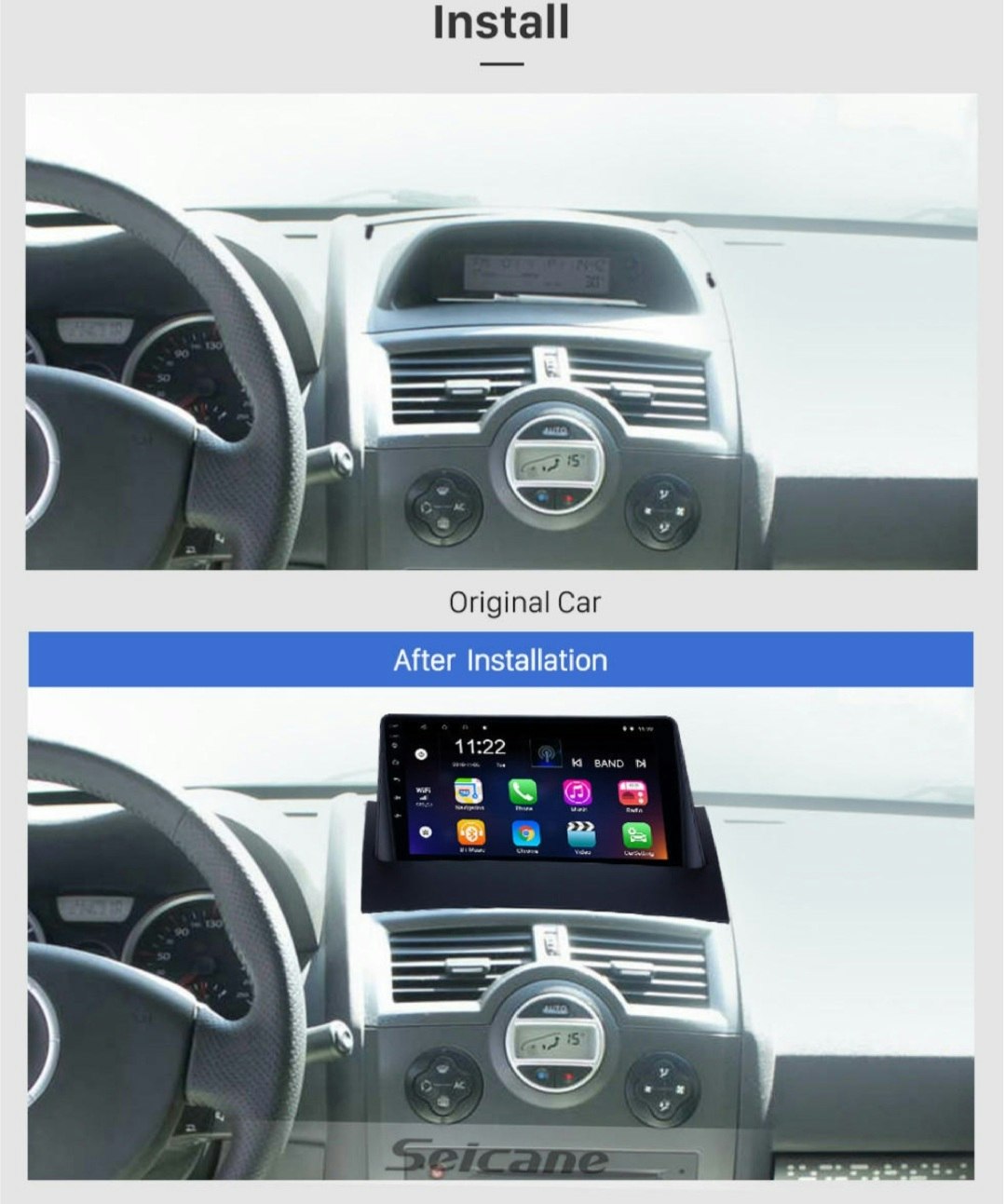 9"android 11 bilstereo  Renault megane II (2004--2008) gps wifi carplay android auto blåtand rds Dsp 32gb 4G wifi modul