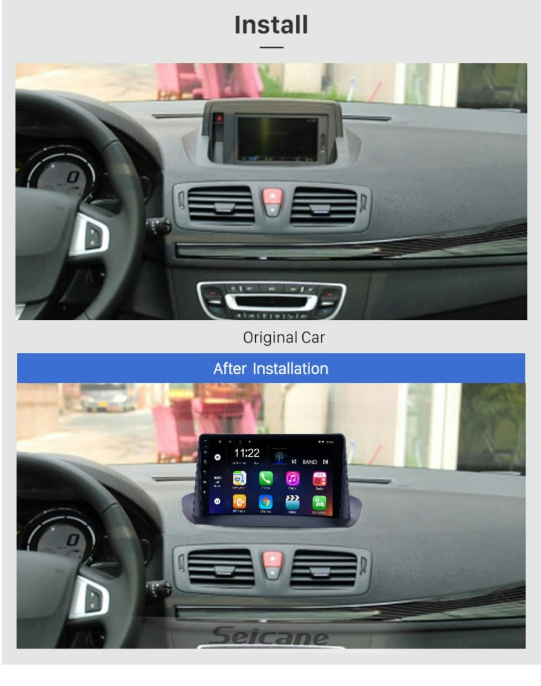 9"android 11, bilstereo  Renault  Megane 3 ( 2014--2015) gps wifi carplay android auto blåtand rds Dsp 32gb 4G wifi modul