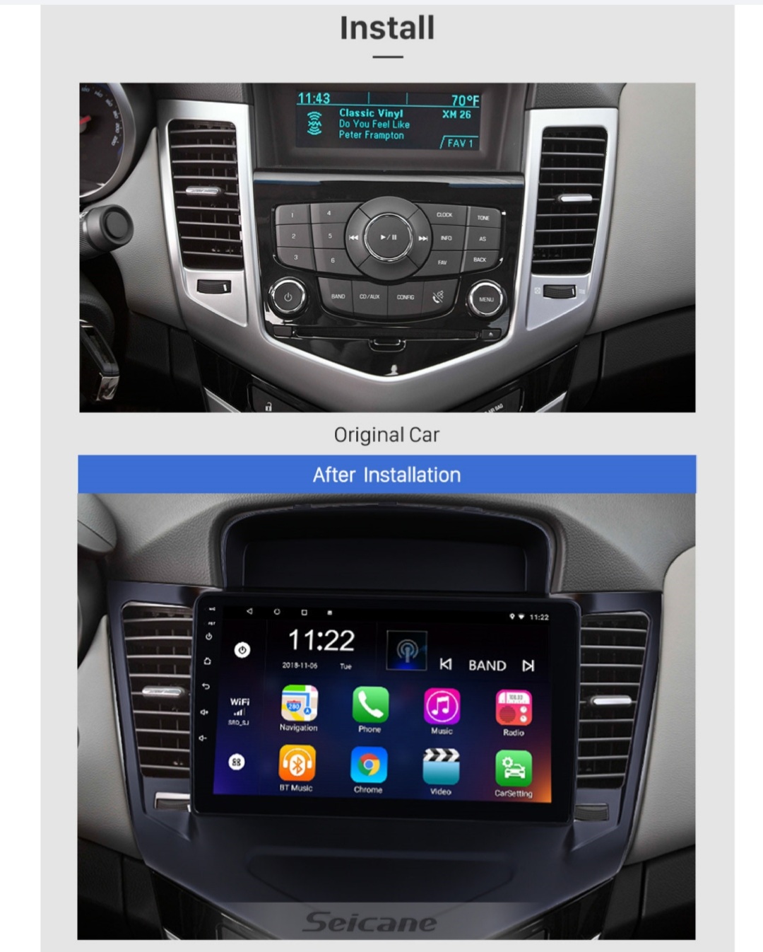 9"android 11 bilstereo Chevrolet Cruze (2013--2015) gps wifi carplay android auto blåtand rds Dsp 32gb 4G SIM