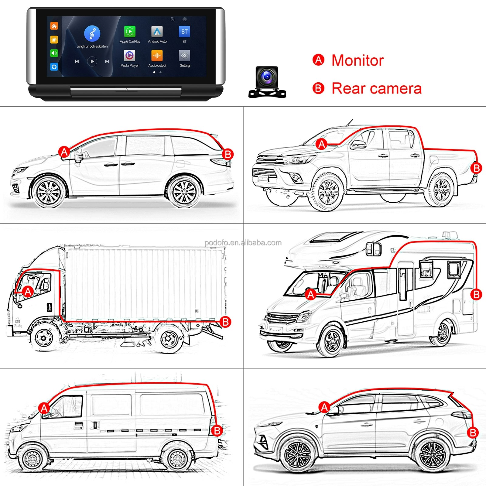 6.8" pekskärm bil carplay /android auto med navigation/Bluetooth/ Backkamera  anslutning