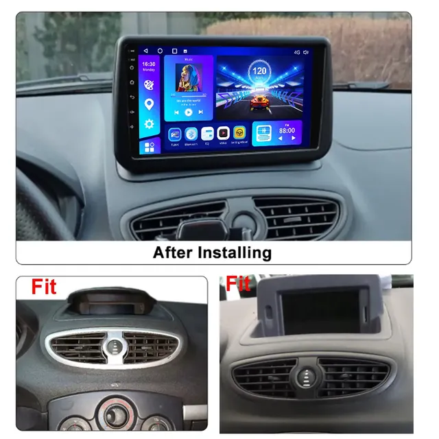 9" android 12 bilstereo  Renault Clio 3((2005--2015) gps wifi carplay android auto blåtand rds Dsp  Rom:64GB, Ram: 4GB,4GSIM