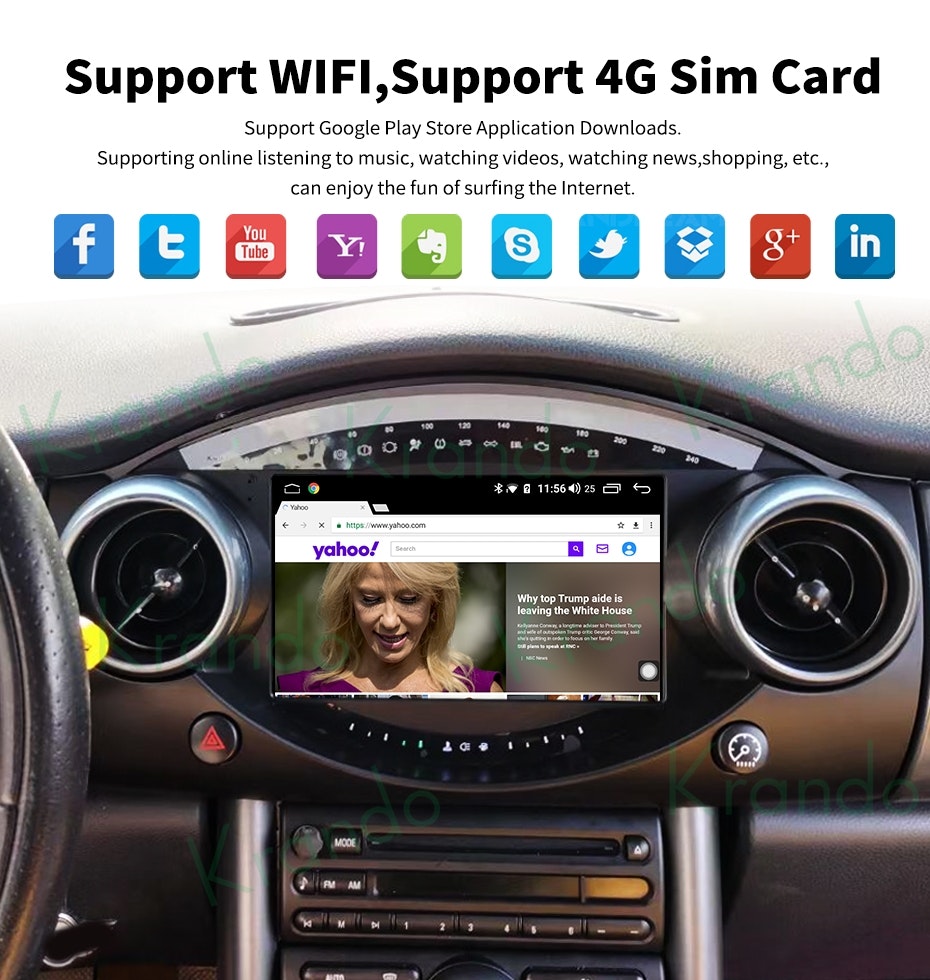 9" Android 12 bilstereo Mini Cooper S R50 R52 R53 (2004 - 2006) GPS wifi carplay android auto blåtand rds Dsp, RAM:2 GB, ROM: 32 GB, 4GSIM