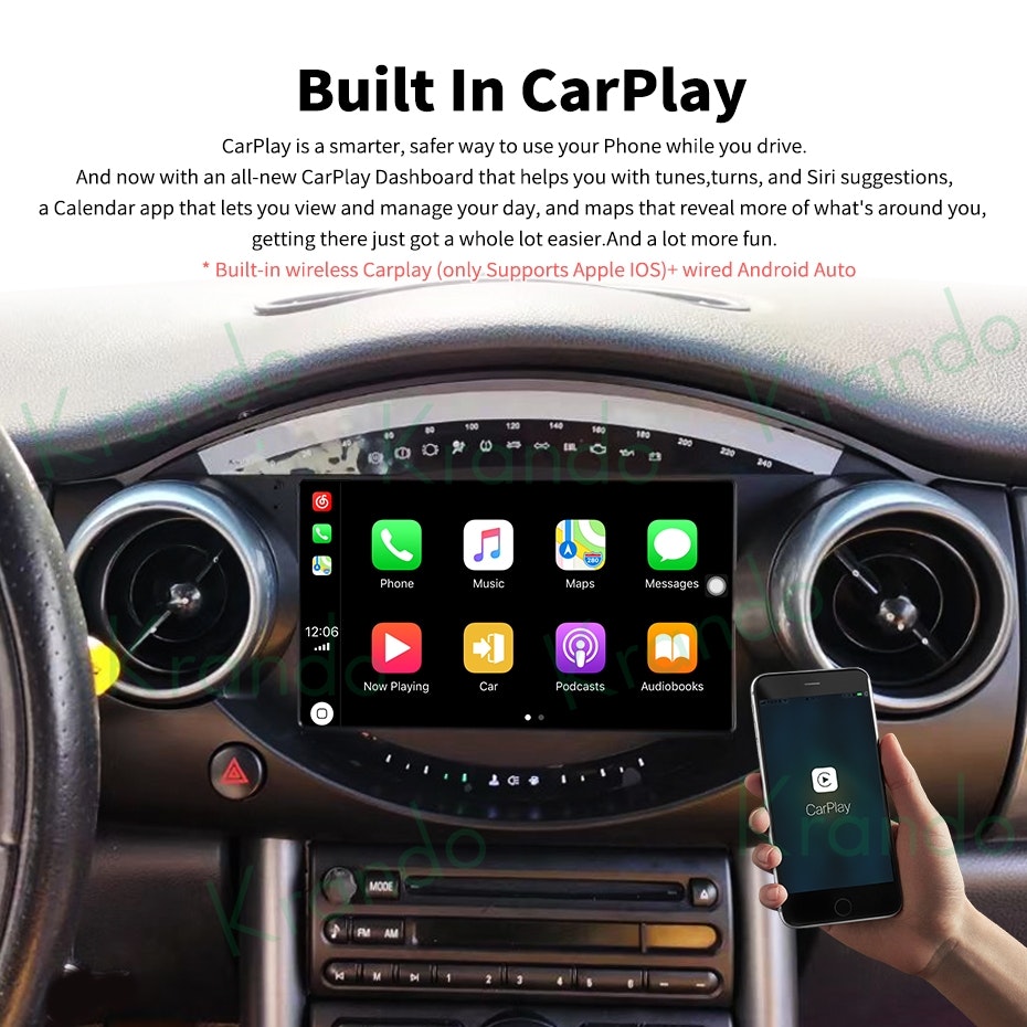 " Android 12 bilstereo Mini Cooper S R50 R52 R53 (2004 - 2006) GPS wifi carplay android auto blåtand rds Dsp, RAM:6 GB, ROM: 128GB, 4GSIM