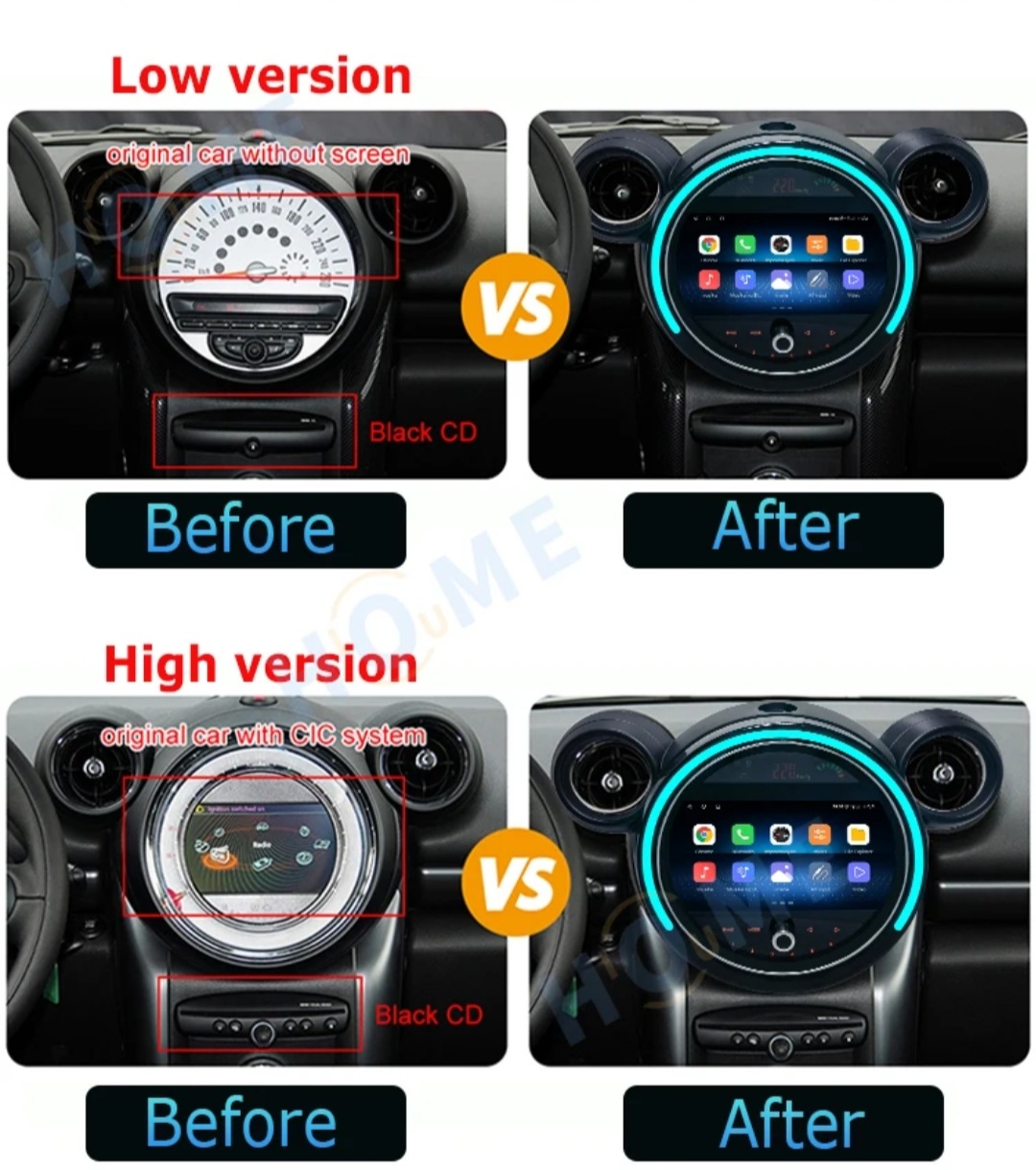 9" Android 12 bistereo Mini Cooper R60 (2011 - 2014) GPS wifi carplay android auto blåtand rds Dsp, RAM:6 GB, ROM: 128GB, 4GSIM