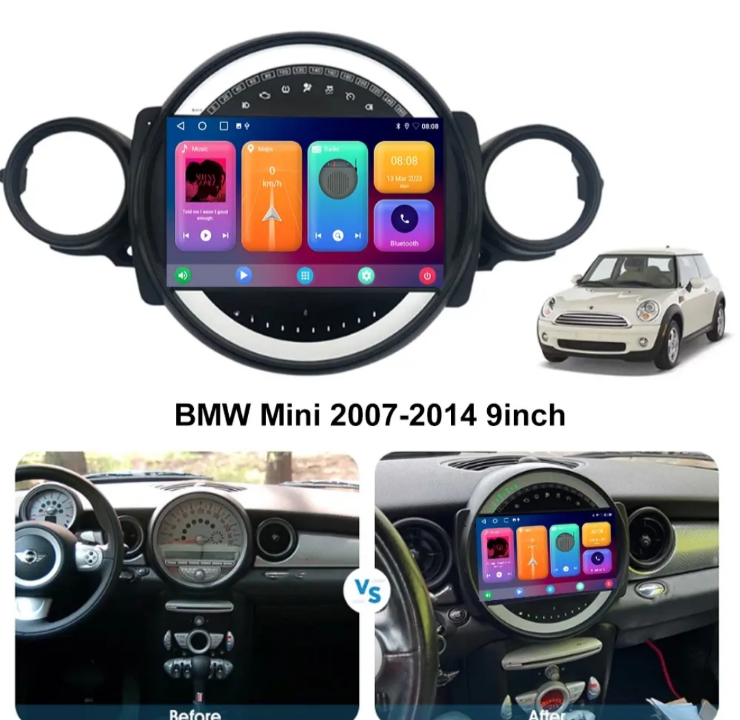 9"android 12 bilstereo  BMW MINI COOPER  R56 R6 ( 2007--2014) Gps,RDS Dsp  carplay  android  auto,blåtand   RAM: 2GB,ROM:32GB, wifi