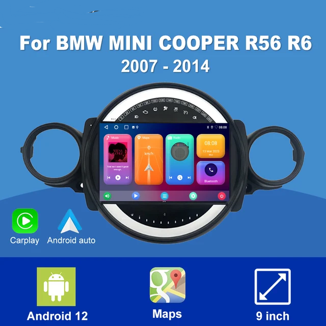 9"android 12 bilstereo  BMW MINI COOPER  R56 R6 ( 2007--2014) Gps,RDS Dsp  carplay  android  auto,blåtand   RAM: 4GB,ROM: 64GB, 4Gwifi