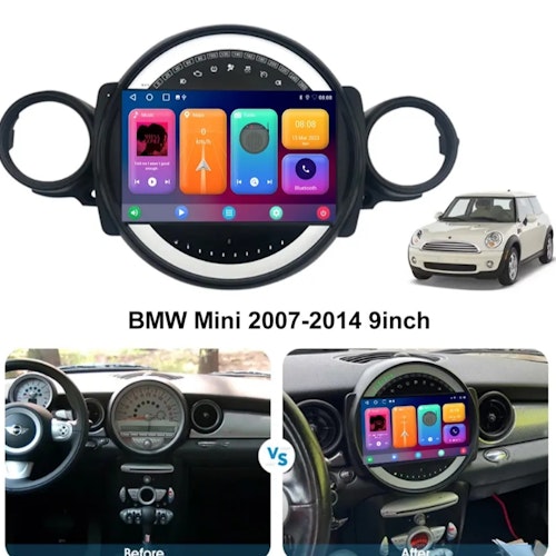 9"android 12 bilstereo  BMW MINI COOPER  R56 R6 ( 2007--2014) Gps,RDS Dsp  carplay  android  auto,blåtand   RAM: 8GB,ROM: 128GB, 4Gwifi