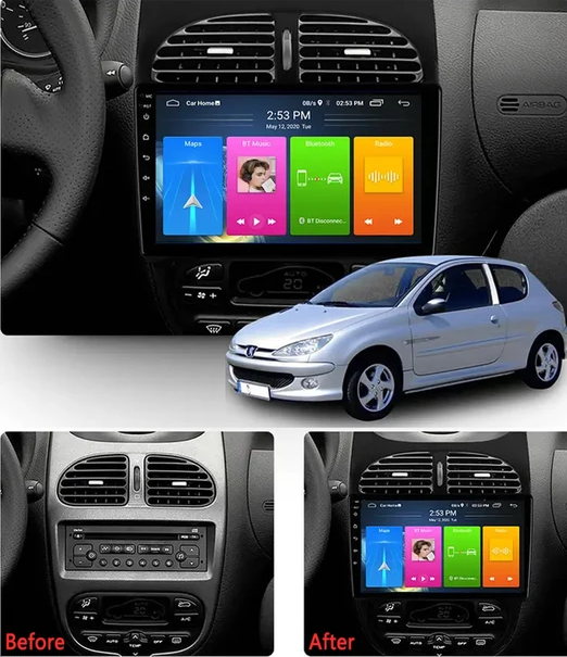 9" android 12 bilstereo  Peugeot  206( 2000---2016) gps wifi carplay android auto blåtand rds Dsp RAM:4GB, ROM:, 4G SIM