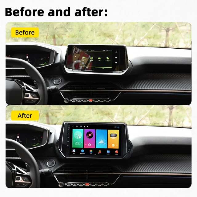 9"android 12,bilstereo Peugeot  2008 208 (2019--2020) gps wifi carplay android auto blåtand rds Dsp RAM:4GB, ROM:64GB, 4G SIM
