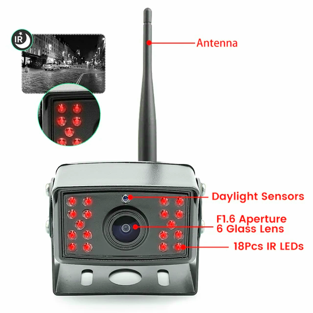 170° HD 5G wifi Front/ backkamera, skåpbil, buss, lastbil, 100 meter