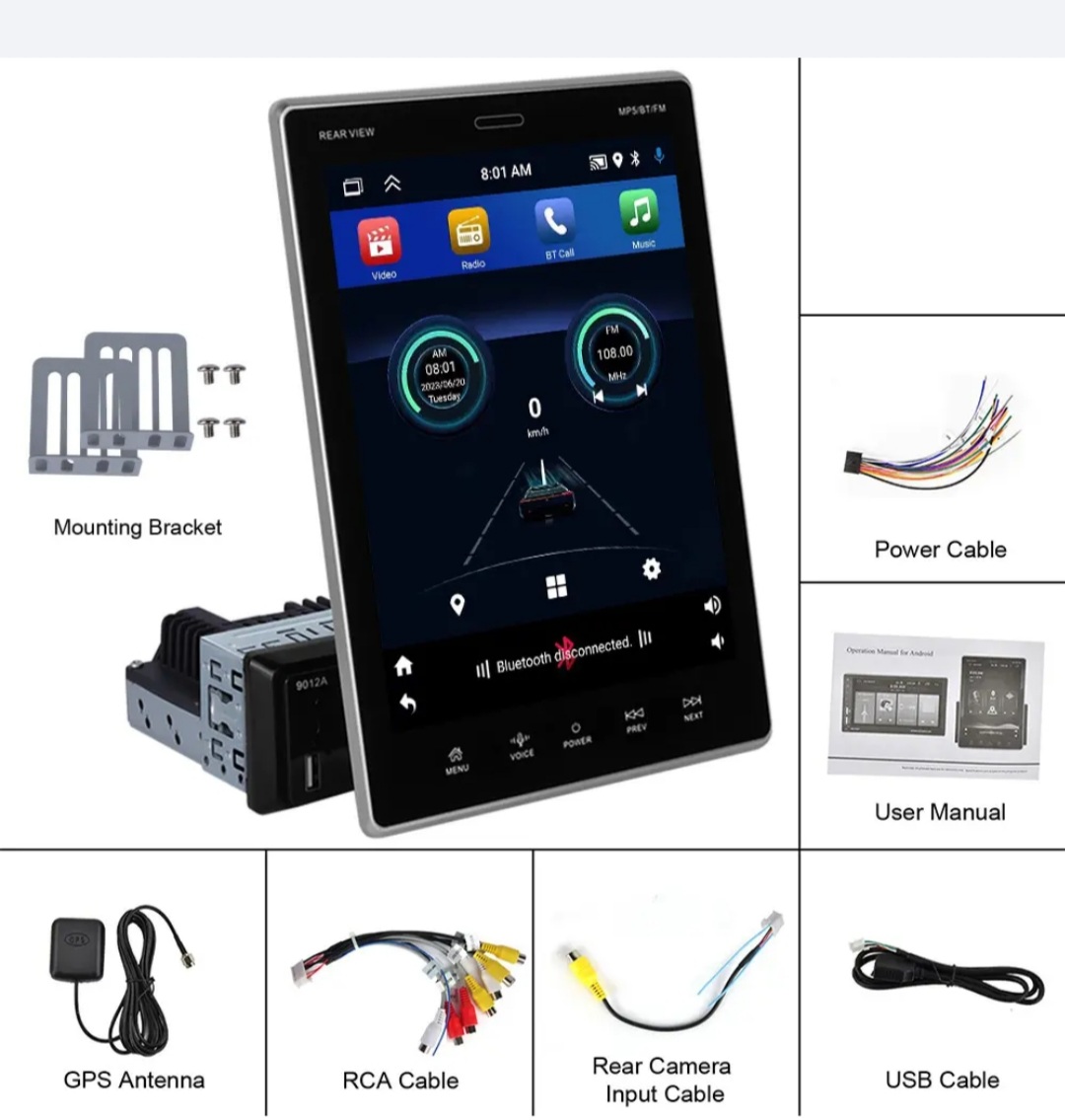 9.5" android 12  enkel Din bilstereo carplay, android auto,gps Bluetooth, backkamera anslutning,wifi,64GB minne