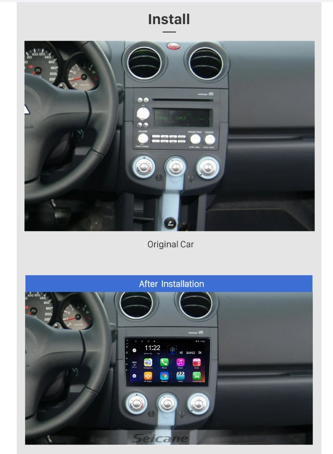 9"android 13  bilstereo  Mitsubishi Colt ( 2007--2012) gps wifi carplay android auto blåtand rds Dsp  Ram: 4GB, ROM: 64GB, 4G LTE