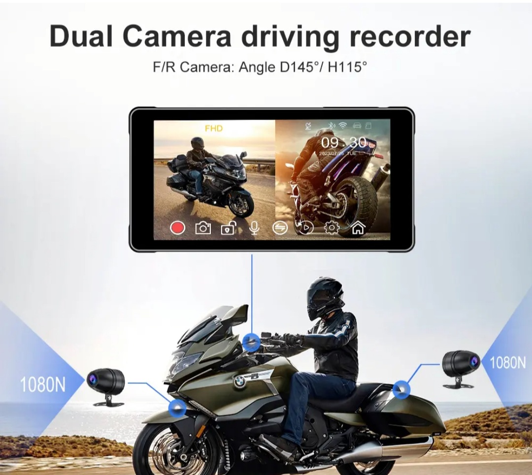 5,5" Dual kamera Motorcykel navigator +carplay & Android Auto med Dvr