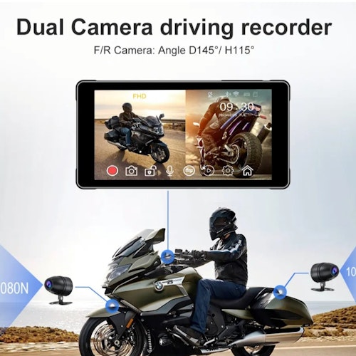 5,5" Dual kamera Motorcykel navigator +carplay & Android Auto med Dvr