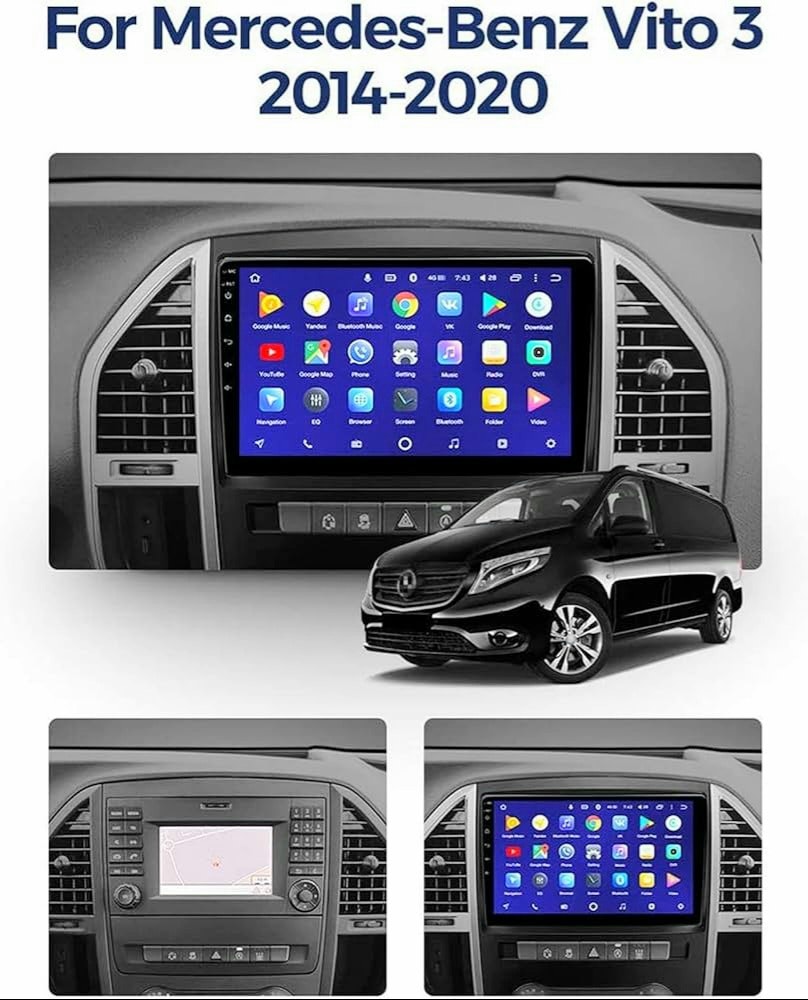 9"android 13 bilstereo  Mercedes Benz Vito ( 2014---2021) gps wifi carplay android auto blåtand rds Dsp  Rom: 64GB, RAM: 4GB, 4GSIM