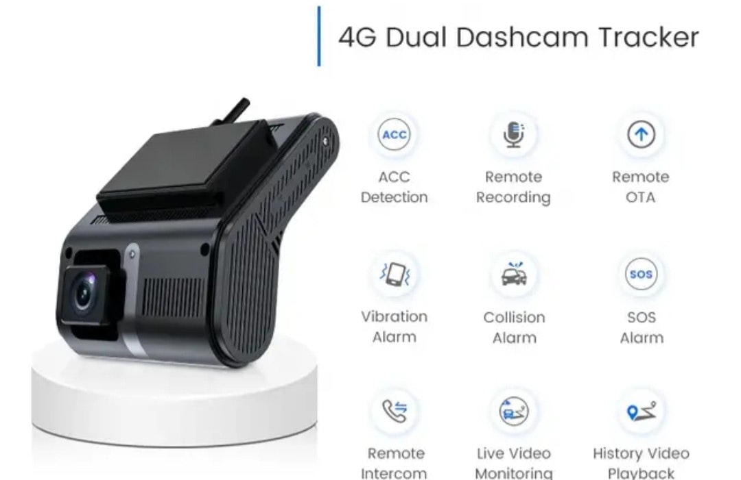 4G dual HD Dashcam  med GPs, 128GB extra minne