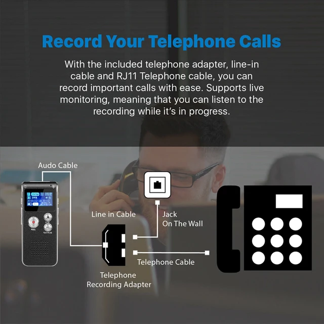Digital diktafon med telefonsamtal inspelning ,mp3