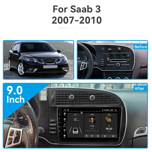 9" android 13, bilstereo Saab 9-3(2007---2010) gps wifi carplay android auto blåtand rds Dsp RAM: 4GB, ROM: 64 GB,4G LTE