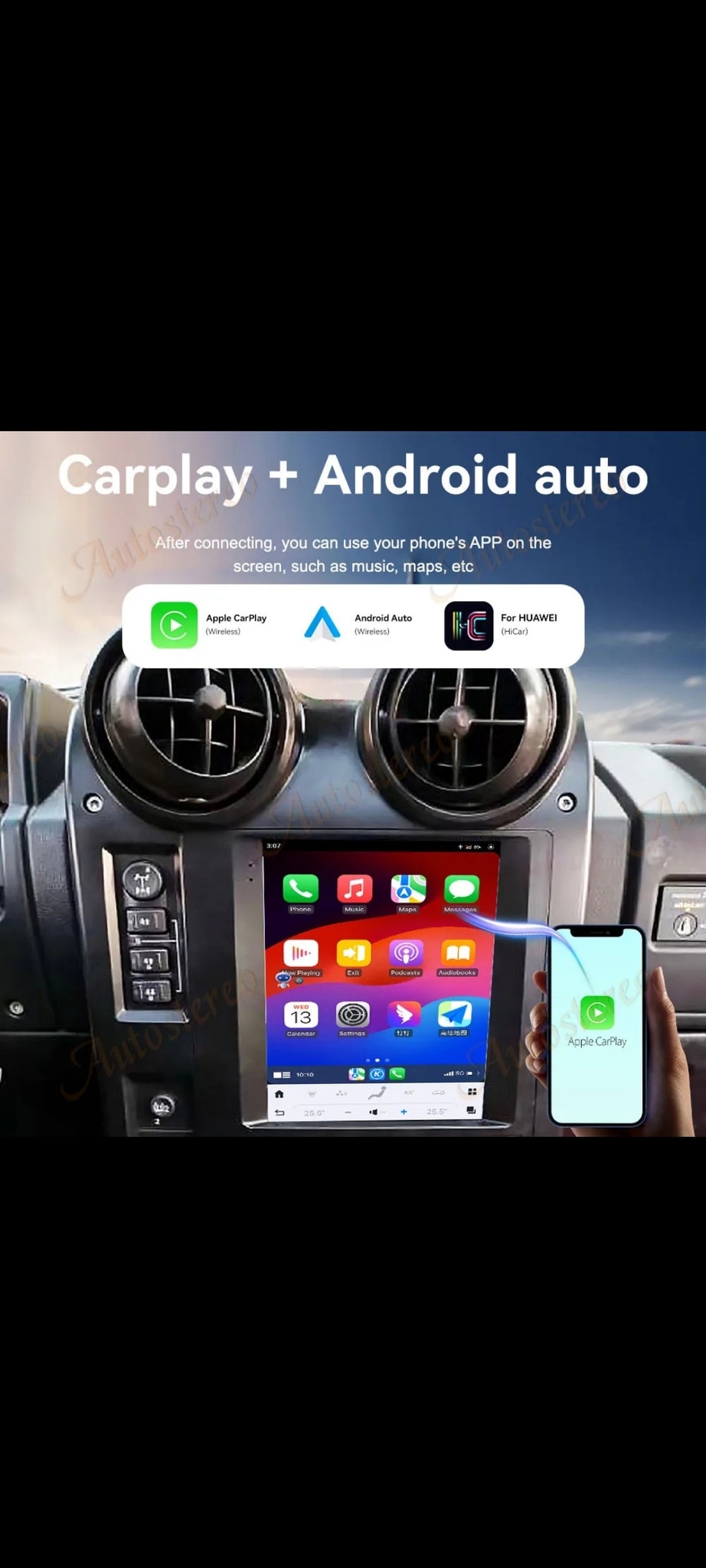 9 7" android 13, bilstereo Hummer H2( 2004--2007) gps wifi carplay android auto blåtand rds Dsp RAM: 4GB, ROM: 64GB, 4G LTE