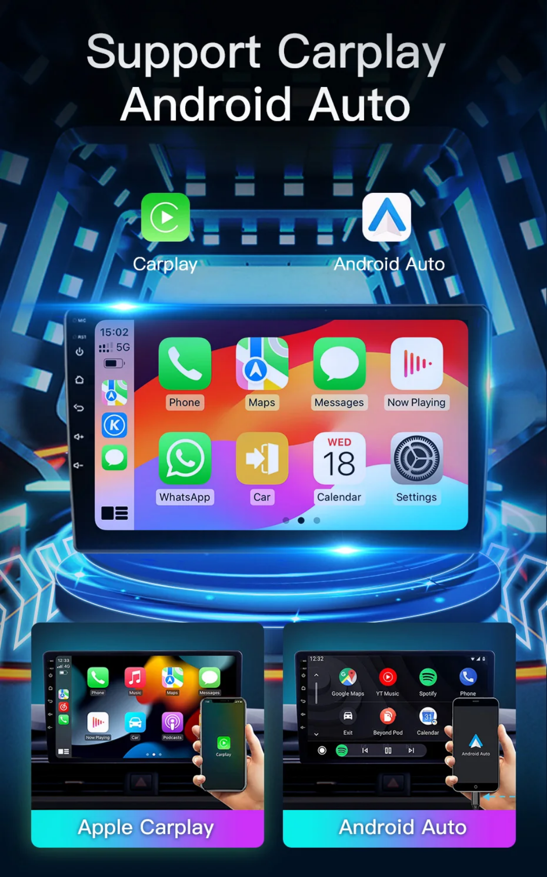 9 7" android 13, bilstereo Hummer H2( 2004--2007) gps wifi carplay android auto blåtand rds Dsp RAM: 4GB, ROM: 64GB, 4G LTE