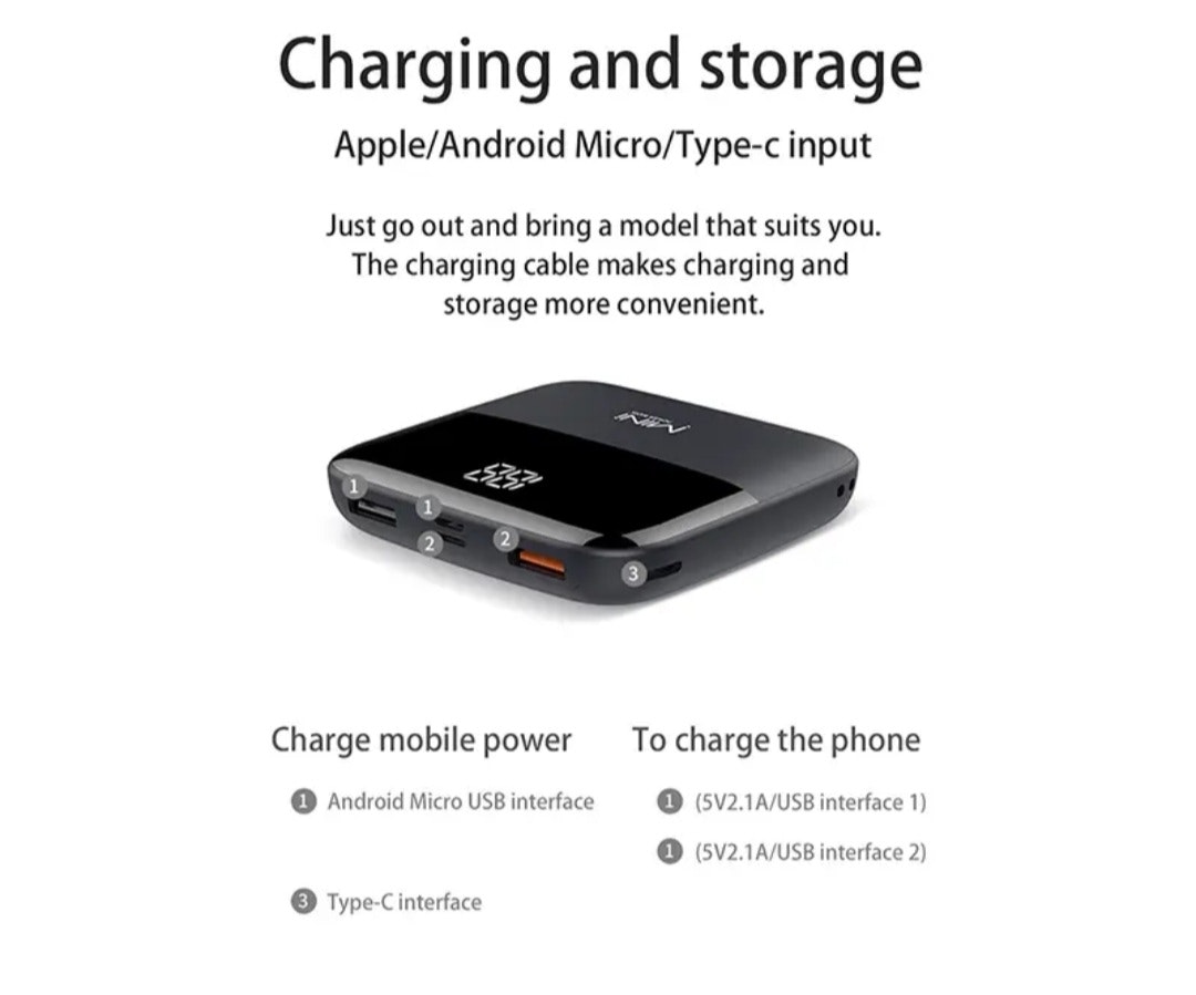Mini powerbank 10.000mAh telefon snabb laddare