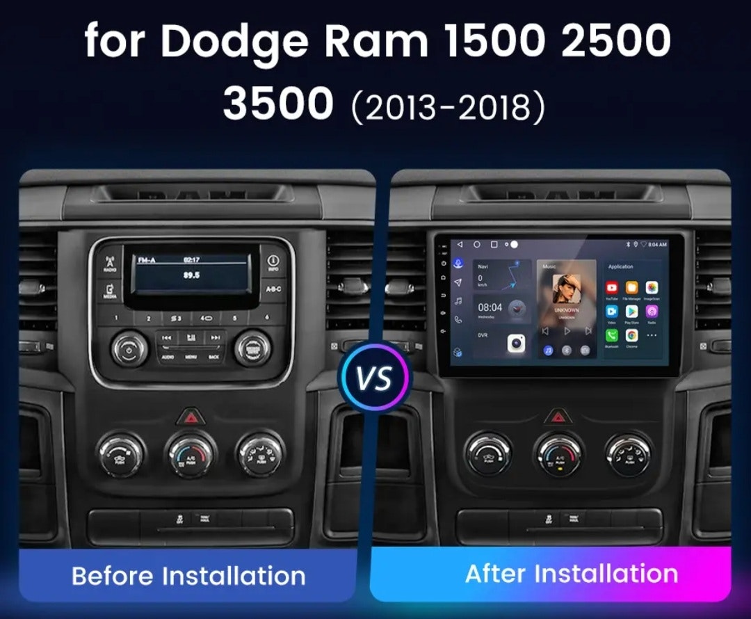 9"android 13 bilstereo  Dodge Ram  1500,2500,3500( 2013--2019) gps wifi carplay android auto blåtand rds Dsp RAM:4GB, ROM: 64GB, 4G LTE