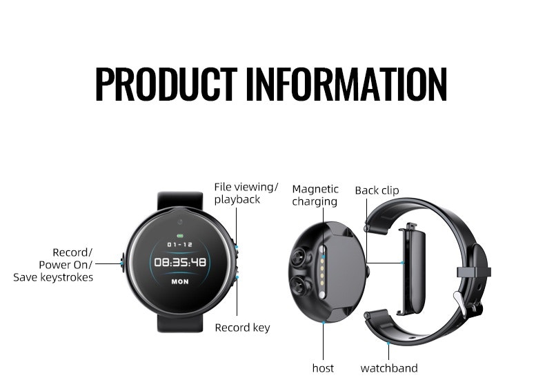 Klocka med HD videokamera, direkt inspelning, 16GB
