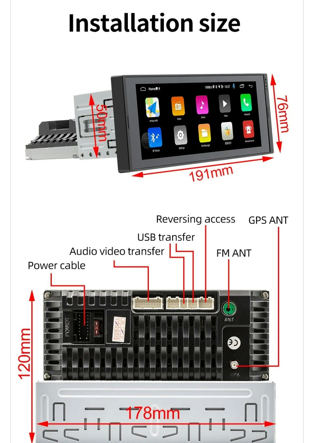 7" android  1din  bilstereo ,carplay android auto, Ram: 2GB ,ROM: 32GB,FM  radio, Bluetooth, Rds,GPS, wifiRom: 32GB minne