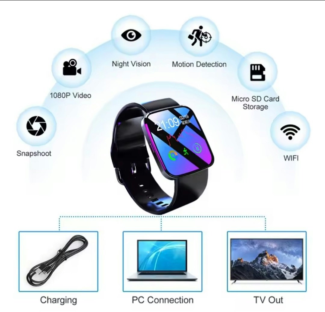 Mini Wifi Klocka med dold HD videokamera, 128GB extra minne