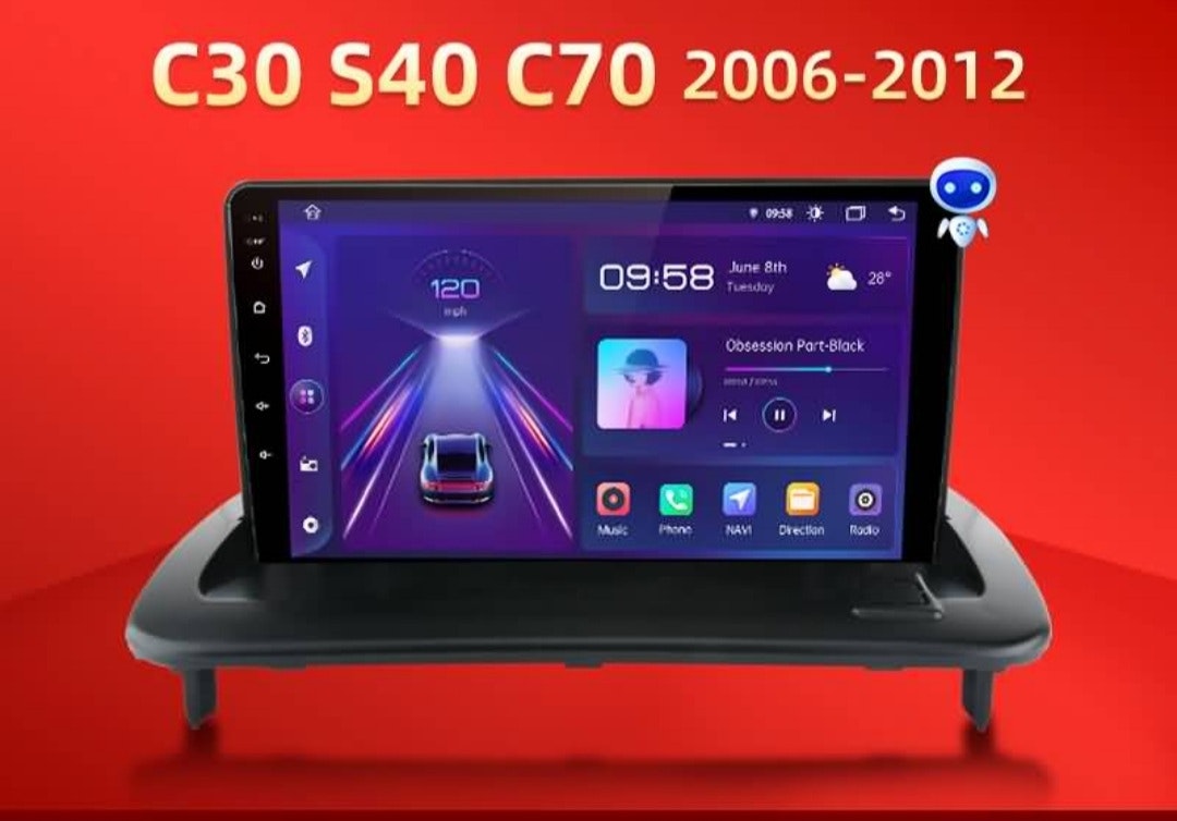 9" android 14,bilstereo Volvo S40/C30/C70( 2006-2012) gps wifi carplay android auto blåtand rds Dsp RAM:4GB, ROM:64GB, 4G LTE+ gratis backkamera