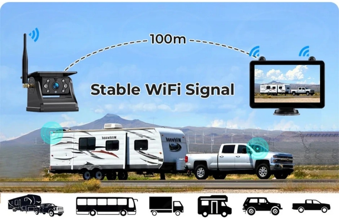 7"  wifi backkamera system med vattentät magnetisk  kamera 9600mah
