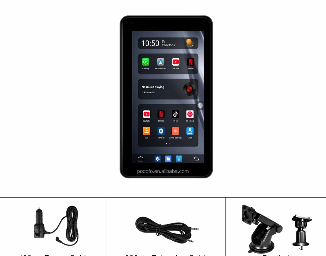 7-tums 2+32G Android 15, Bärbar Trådlös Carplay Android Auto HD-skärm Dubbel BT/WiFi GPS TYP-C Bilradio