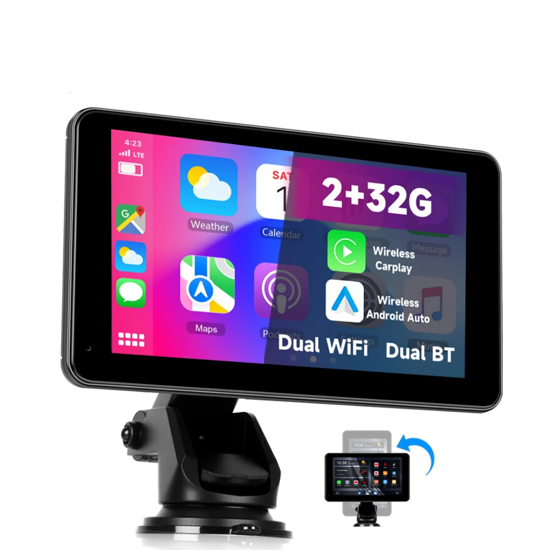 7-tums 2+32G Android 15, Bärbar Trådlös Carplay Android Auto HD-skärm Dubbel BT/WiFi GPS TYP-C Bilradio