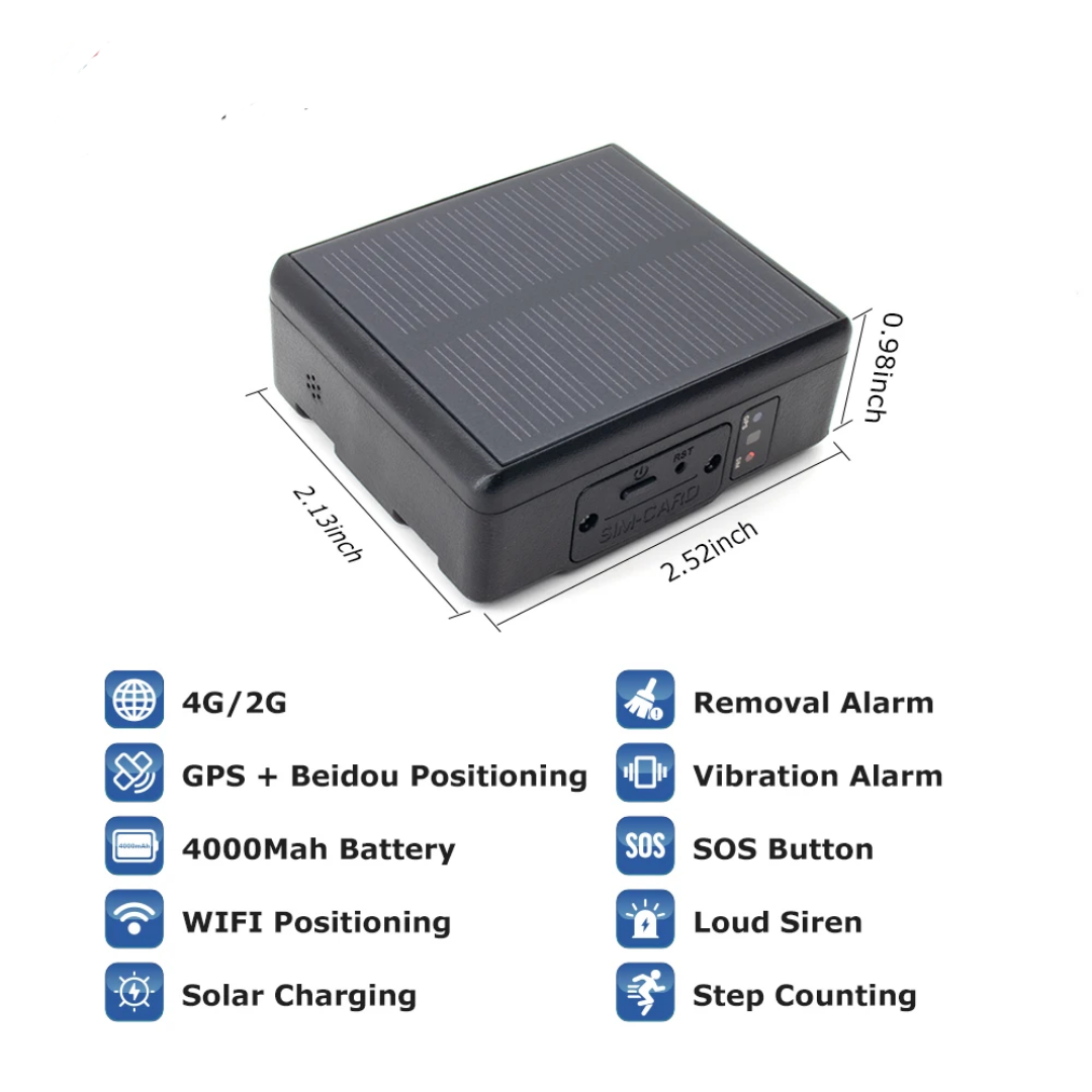 4G Solar vattentät  GPS tracker, 4000Mah
