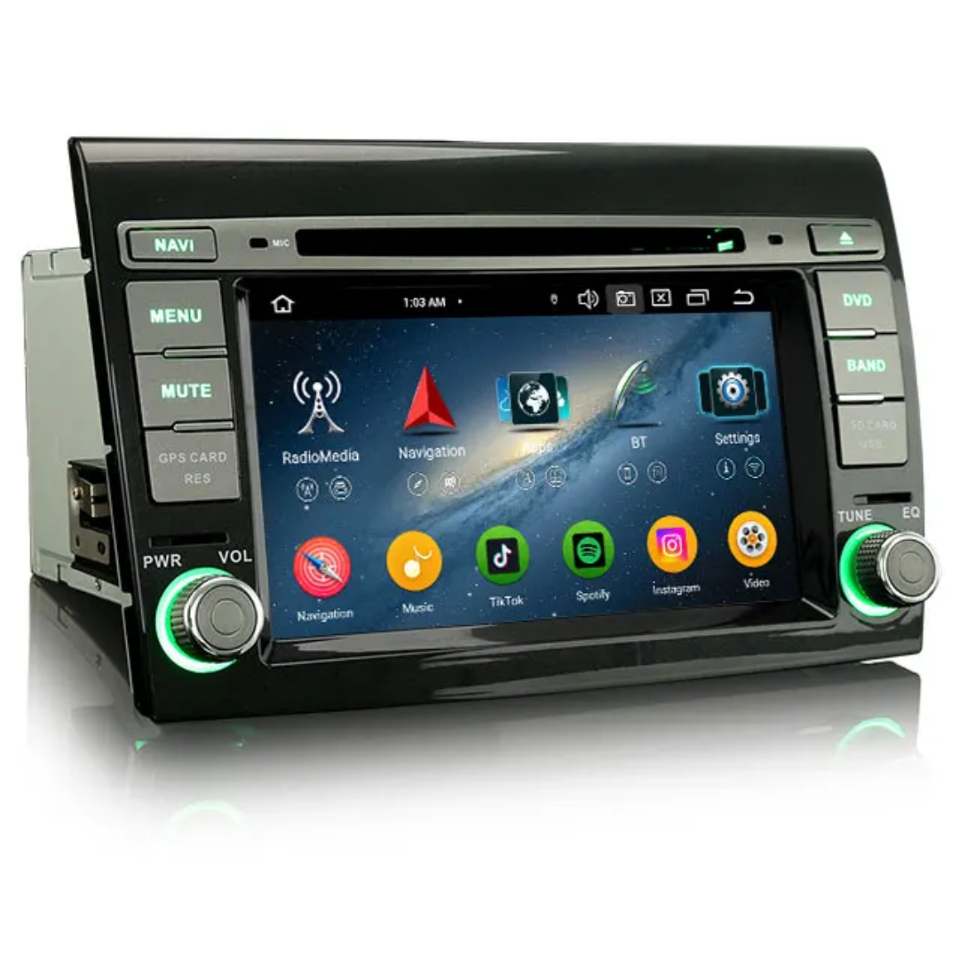 7"android 14, bil-DVD-spelare Fiat Bravo (2007-2014) gps wifi carplay android auto blåtand rds Dsp RAM:4GB, ROM:64GB,4G LTE