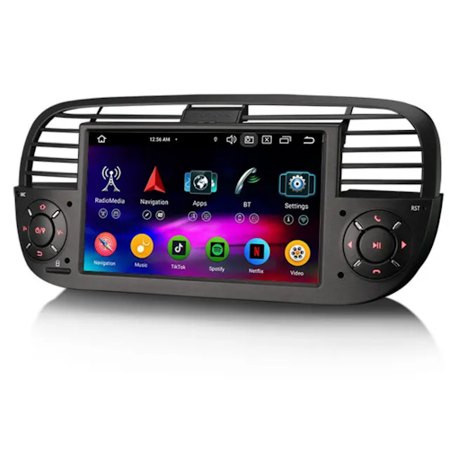 7"android 14 bilstereo   Fiat 500/500C/500S( 2008-2015)  gps wifi carplay android auto blåtand rds Dsp RAM: 4GB, ROM: 64GB, 4G LTE
