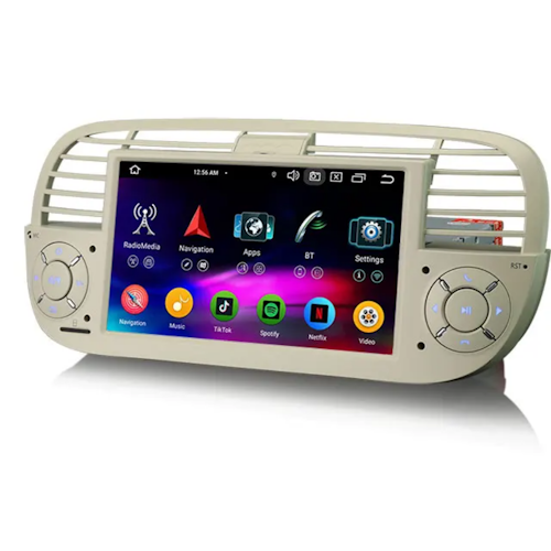 7"android 14 bilstereo   Fiat 500/500C/500S( 2008-2015)  gps wifi carplay android auto blåtand rds Dsp RAM: 4GB, ROM: 64GB, 4G LTE