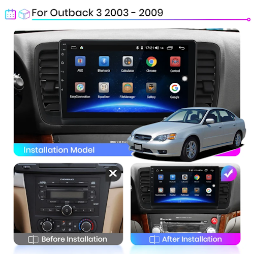 9"android 14 bilstereo  Subaru  Legacy( 2003--2009) gps wifi carplay android auto blåtand rds Dsp RAM:2GB,ROM:  32GB,4G LTE