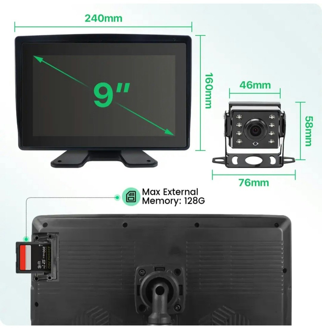 9-tums IP69 vattentät och dammtät 4-kanals AHD IPS-skärm,128GB extra följer med