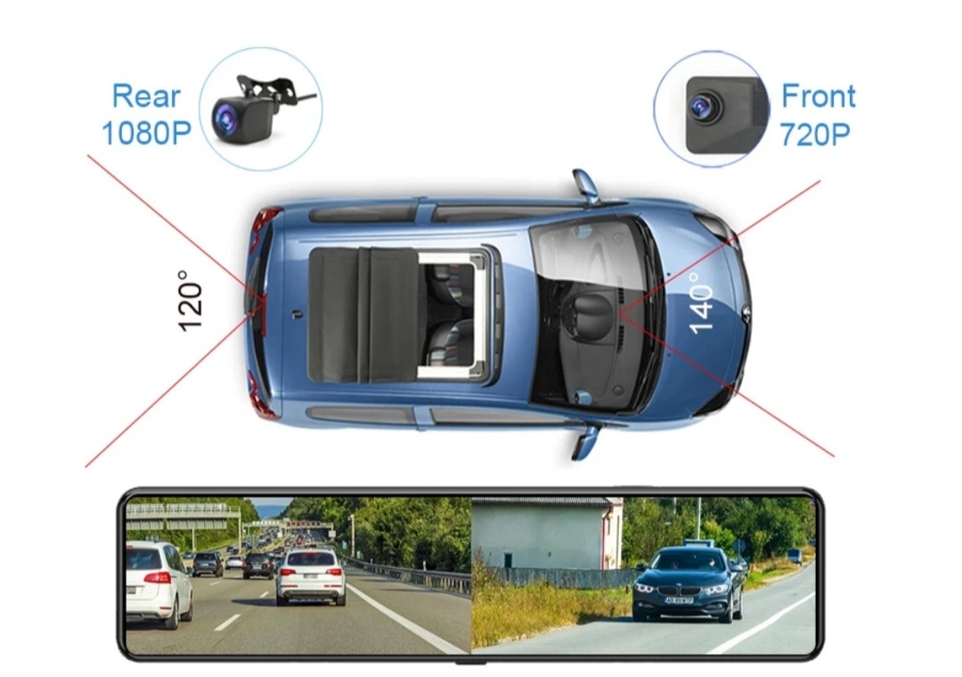 12" bilspegel  med Gps tracker, 4G,dvr 32GB, ADAS, Dual kamera
