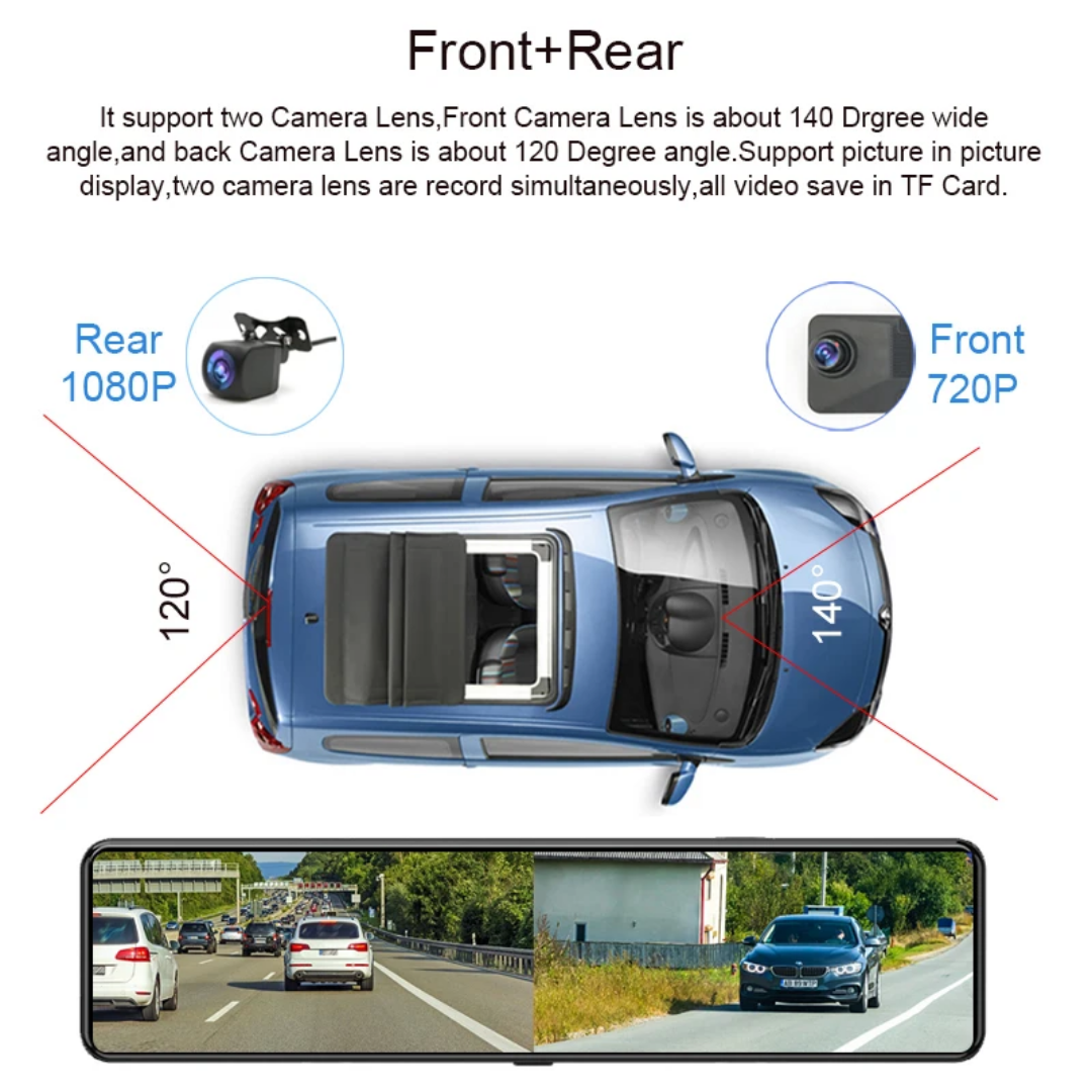 12" bilspegel  med Gps tracker, 4G,dvr 32GB, ADAS, Dual kamera