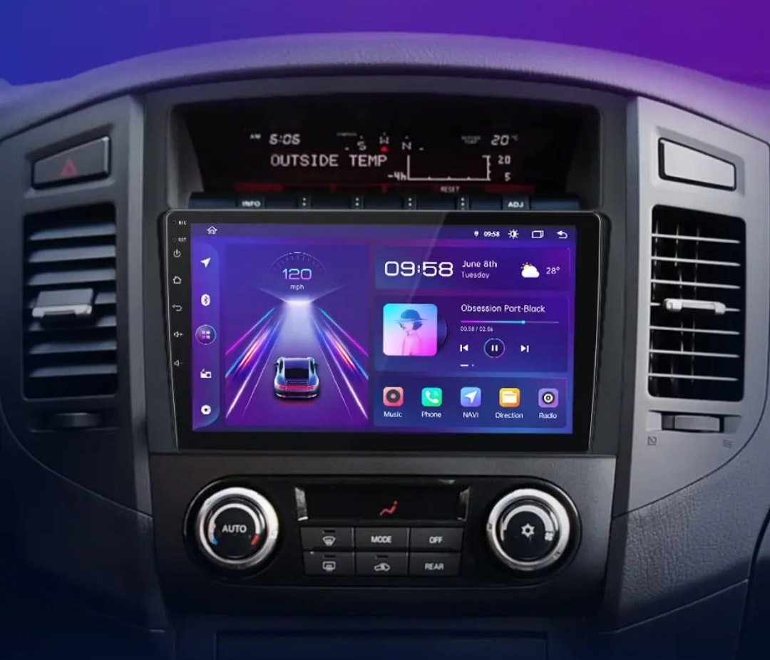 9"android 13,bilstereo Mitsubishi Pajero( 2006--2014) Gps wifi carplay android auto blåtand rds Dsp RAM : 6GB, ROM : 128GB, 4G LTE,ADAS frontkamera
